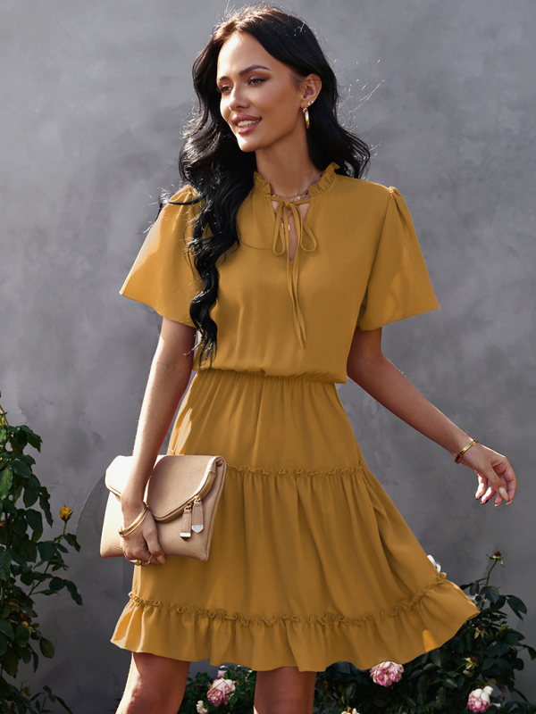 Mature Women Casual Summer High Neck Loose Ruffle Dress