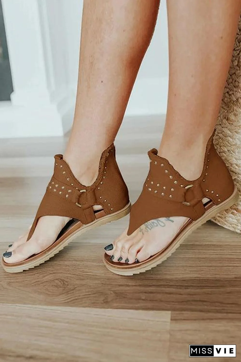 Buckle Flip-Flops Canvas Flat Heel Sandals