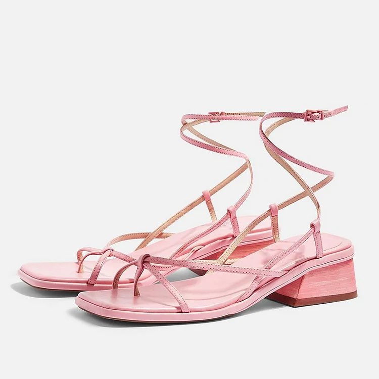 Pink Block Heel Strappy Sandals |FSJ Shoes
