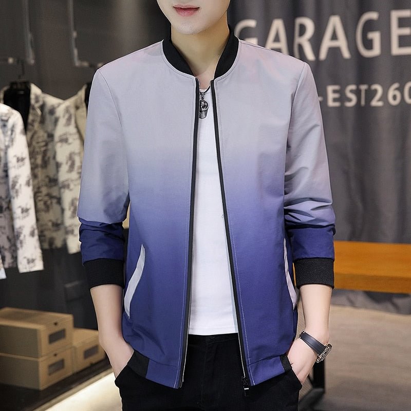 2020 Autumn New Jacket Coat Men Gradient Color Baseball Collar Tops Streetwear Fashion Outerwear Slim Fit Bomber Jackets Male