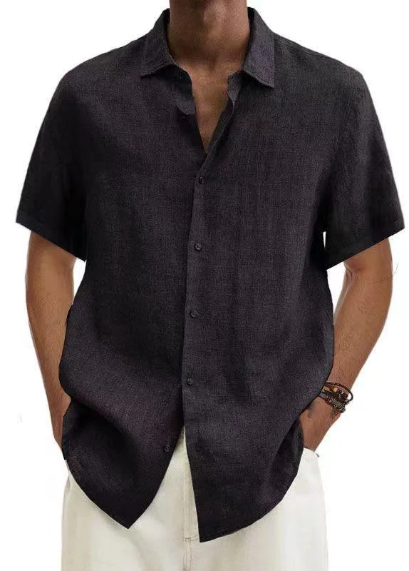 Men's Casual Short Sleeve Cotton Linen Shirt-inspireuse