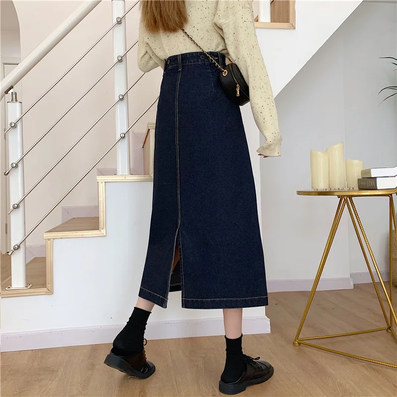 Toloer Cowim Skirt Skirt Female Spring Summer 2021 New Medium Long Bag Hip High Waist Slit Show Thin Versatile A-Word Skirt-Outfit Ideas