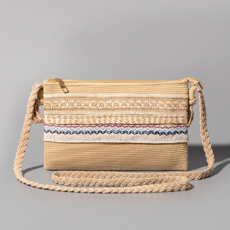 Women’s Small Polyester Stripe Elegant Streetwear Weave Sewing Thread Square Zipper Square Bag