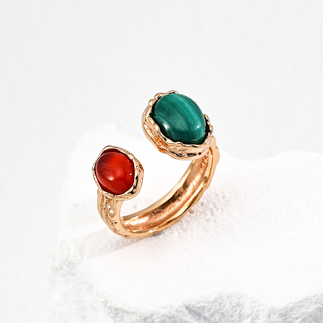 Malachite Red Agate Gold Plated Open Ring