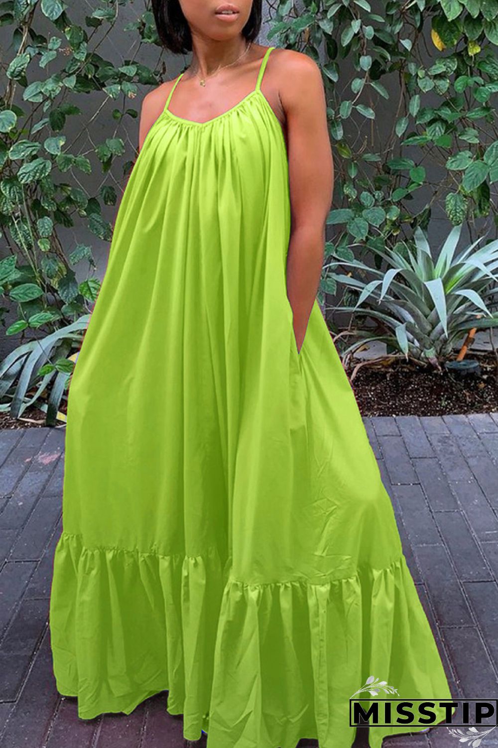 Pink Sexy Casual Solid Backless Spaghetti Strap Loose Sling Dress