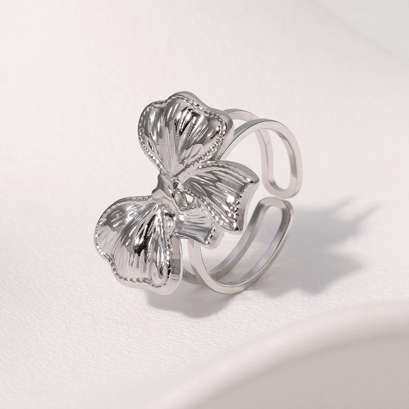 Cute Sweet Minimalist Bow Knot 304 Stainless Steel 18K Gold Plated Open Rings