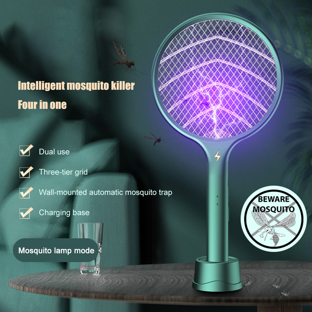 

3in1 Electric Mosquito Racket Swatter USB Insect Fly Trap, Green, 501 Original