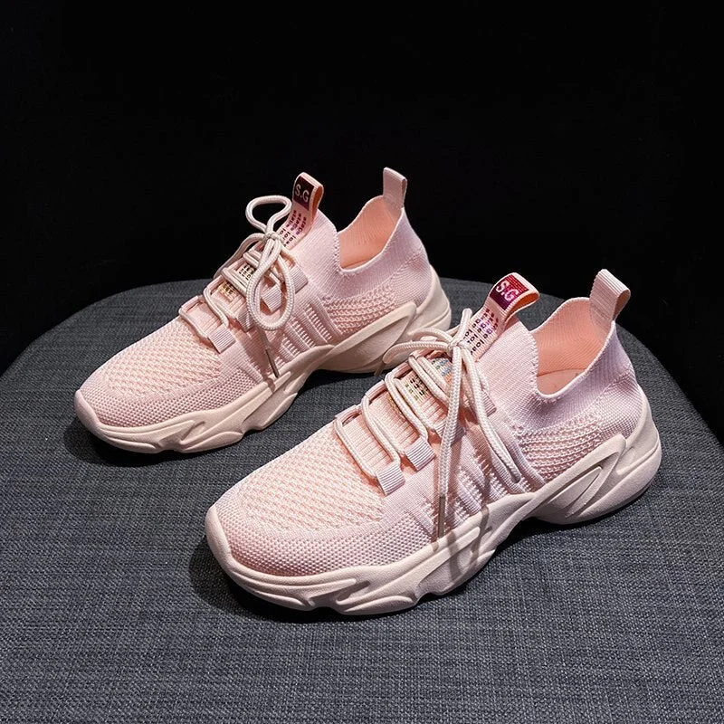 2021 New Fashion Yellow Sneakers Women Shoes Korean Breathable Mesh Platform Casual Shoes White Lace Up Women's Neon Sneakers