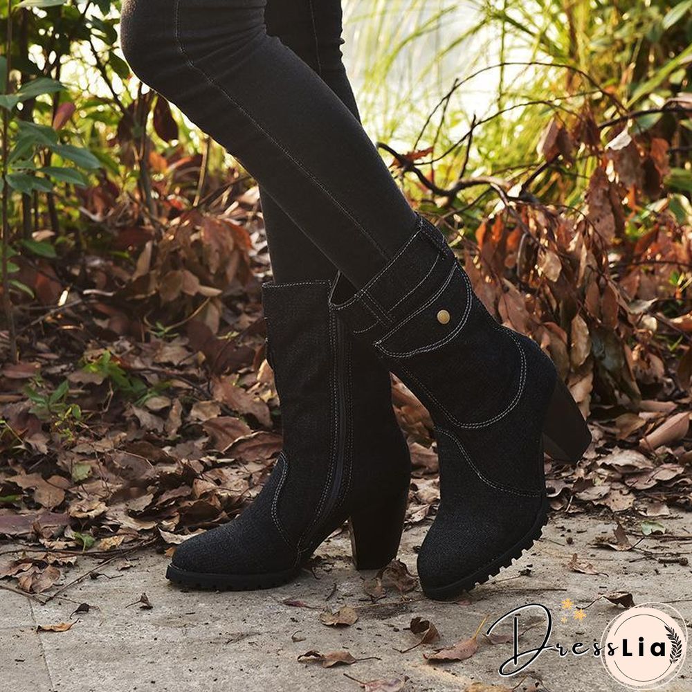 Women Denim Fabric Zipper Boot