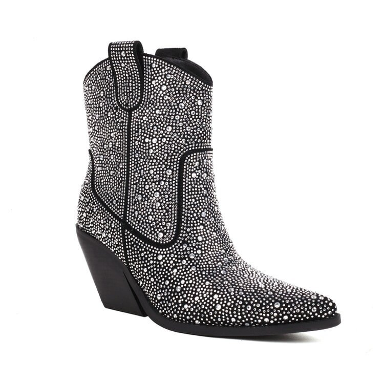 Diamond Pointed Thick Heel Ankle Boots High Heels Western Cowboy-PABIUYOU- Women's Fashion Leader