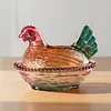 Hen Nest Glass Dish with Lid Crystal Glass Candy Jar Thicken Hen-Shaped Fruit Bowl Vintage Dessert Snack Plate for Home Decoration