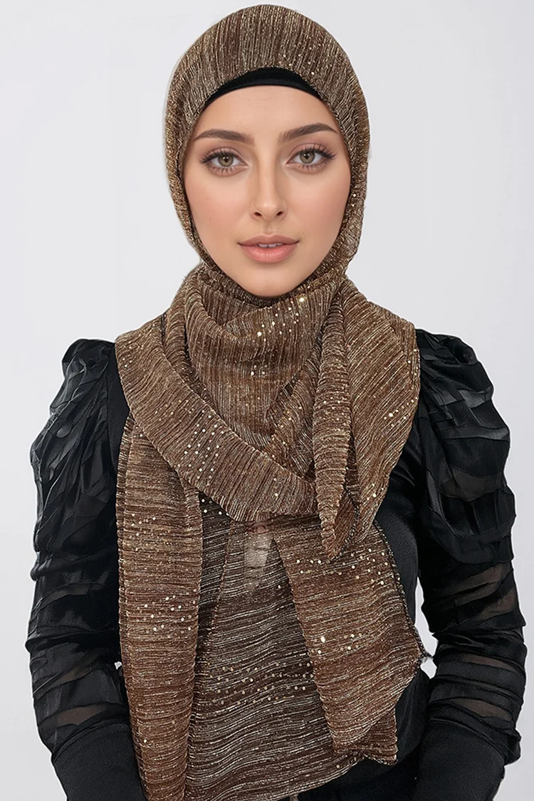 Fashion Solid Color Sequin Decor Tulle Headscarf