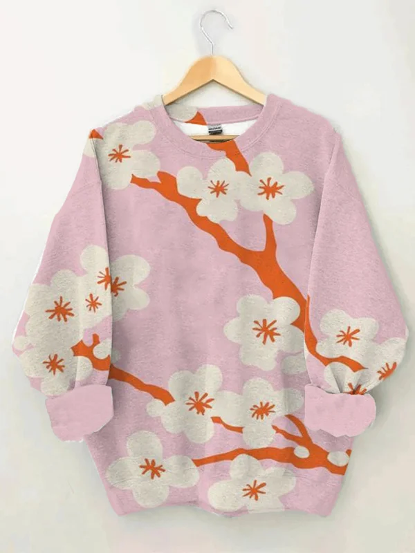 Women's Plum Blossom Graphic Print Casual Sweatshirt