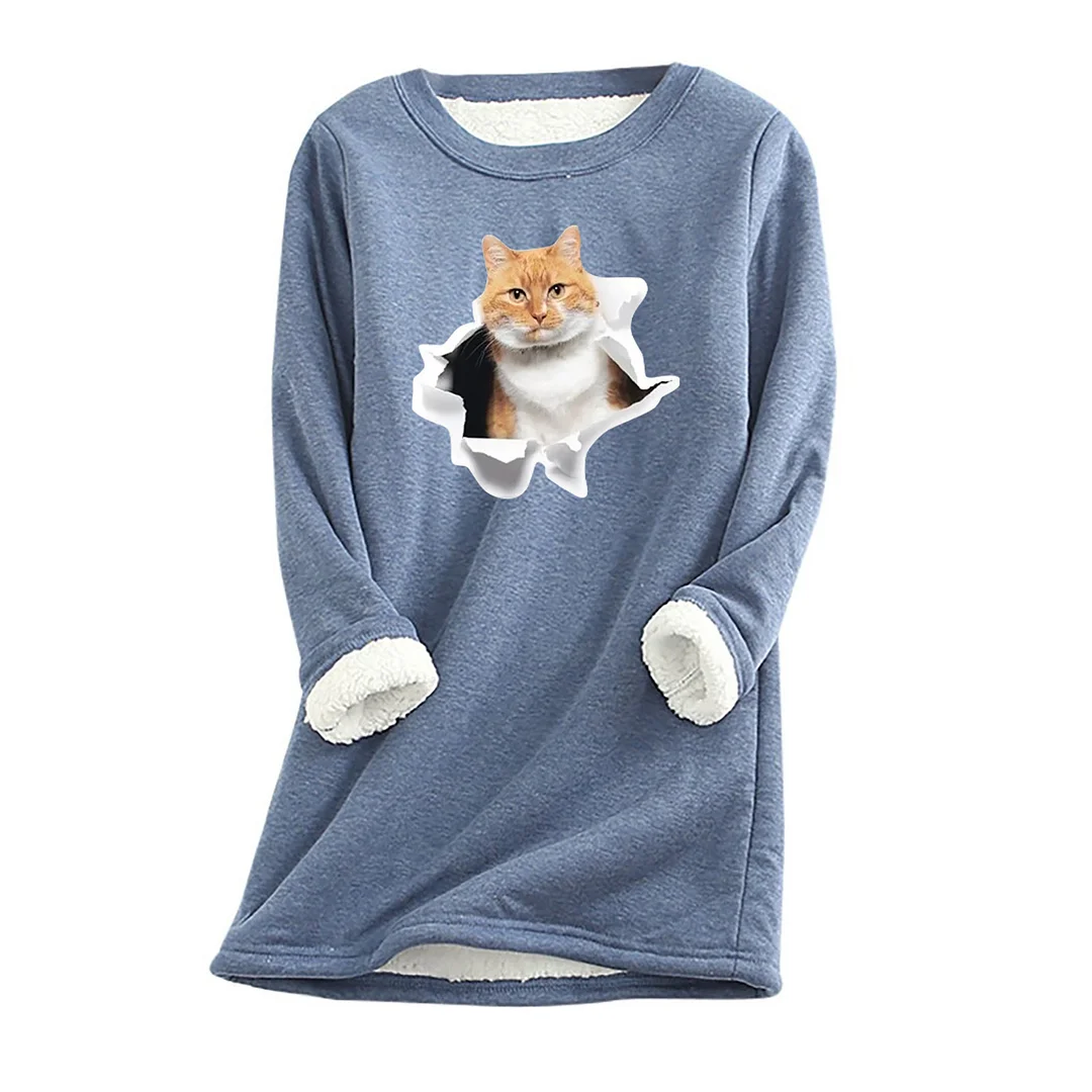 Grumpy cat plus fleece warm bottoming shirt DMladies