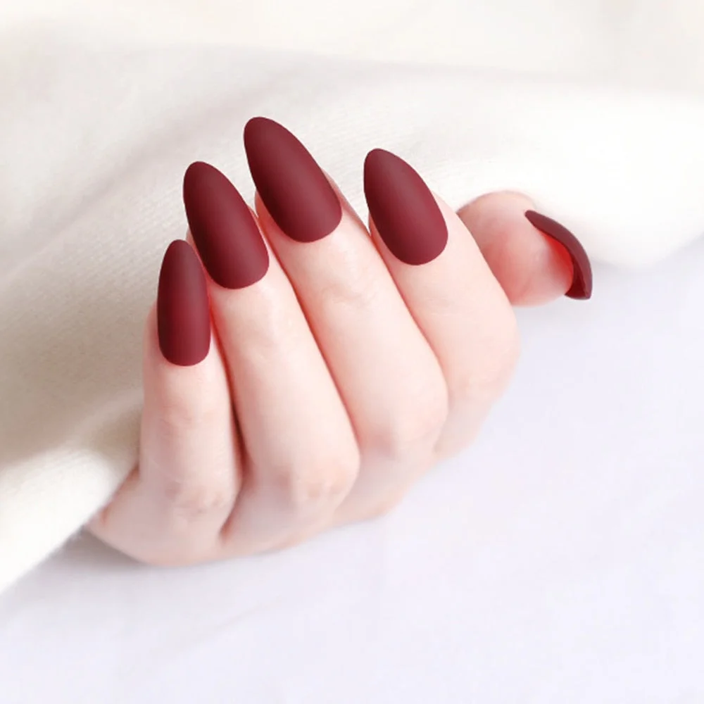 24Pcs Matte Dark Brown Artificial Fake Nails Long Stiletto False Nails For Design DIY Fingernails Art Tip Manicure Tool-Nail Inspo