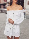 Solid Color Off-The-Shoulder Long Sleeve Mini Dress