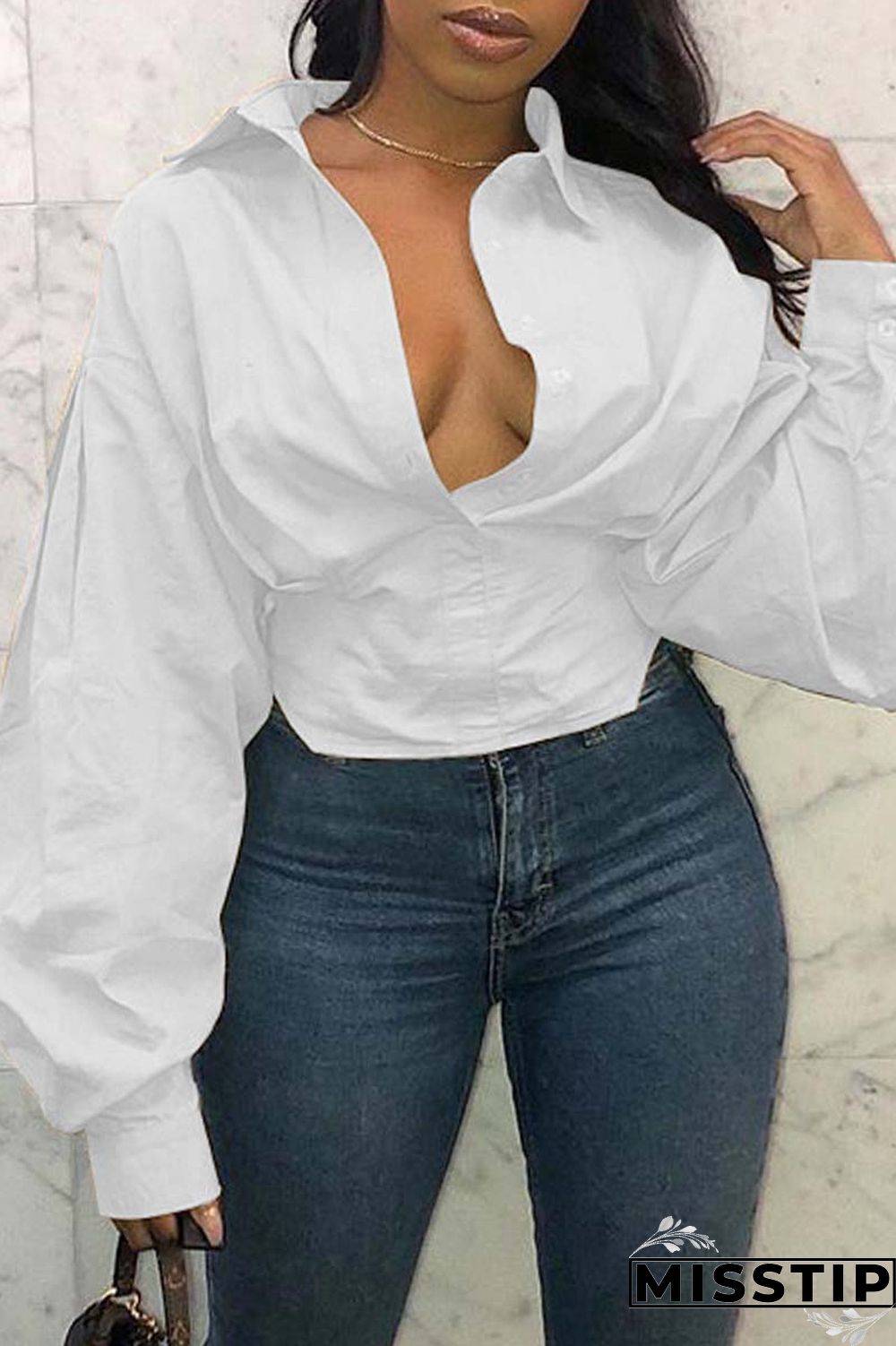 Black Casual Solid Patchwork Turndown Collar Tops