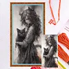 Black And White Girl And Cat-14CT Counted Cross Stitch 50*100cm/19.69*39.37in(Big Size) tapestrymarket