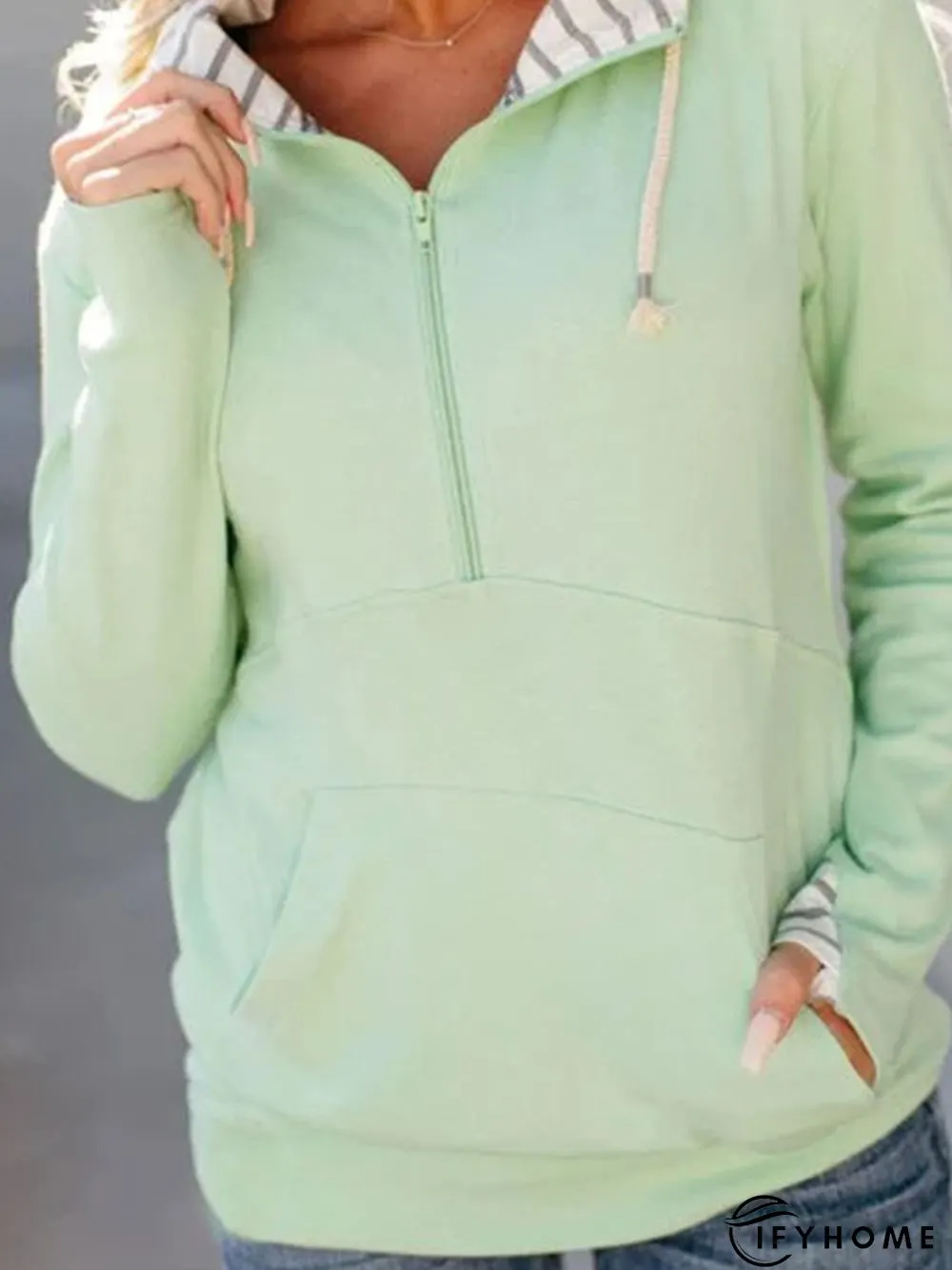 Green Long Sleeve Hoodie Casual Tunic Sweatshirt | IFYHOME