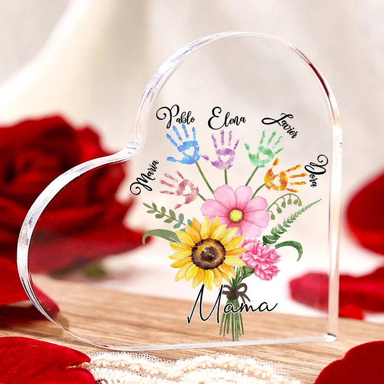 Kettenmachen Personalisierte 5 Namen Herz Acryl-Deko Blumenstrauß Schreibtischdekoration für Mutter
