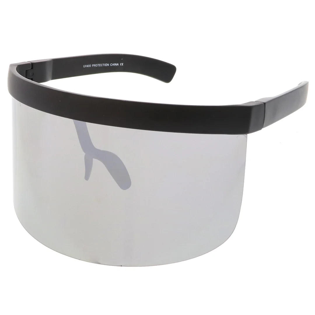 Futuristic Oversize Shield Visor glasses Flat Top Mirrored Mono Lens 172mm