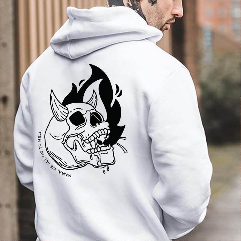 Horned Skull Go To Hell Print Streetwear Trendy Hoodie - Krazyskull