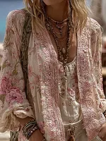 Women's Vintage Bohemian Floral Linen Cardigan