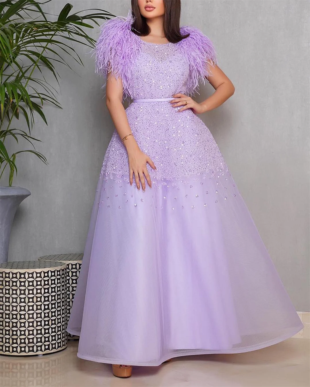 Women's Purple Sequined Mesh Dress