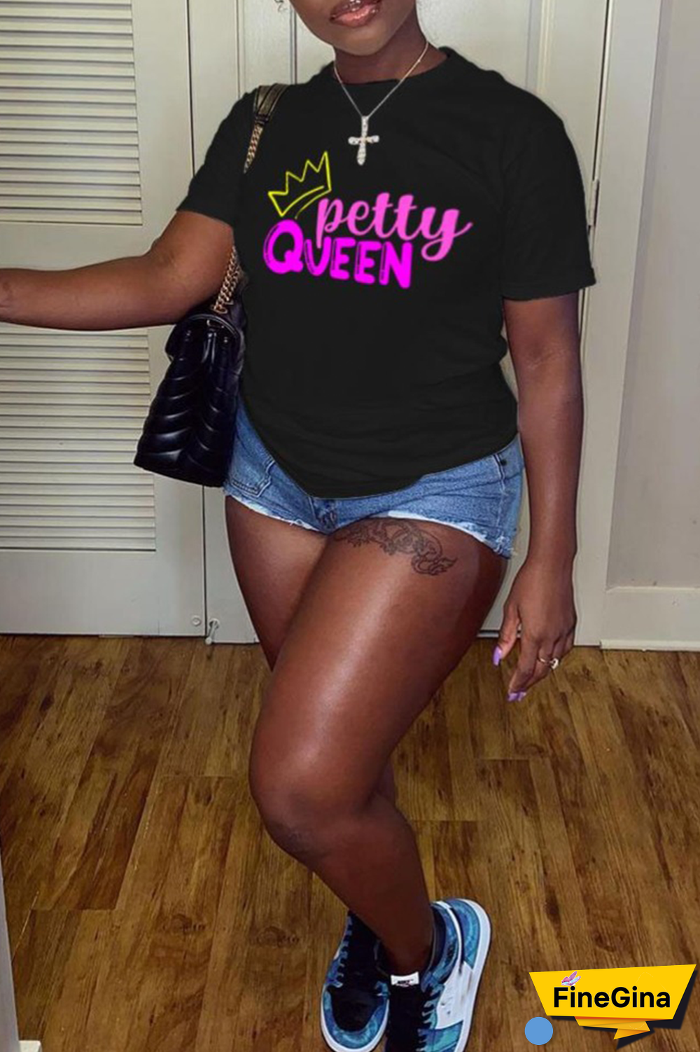 Navy Blue Casual Street Print Patchwork Letter O Neck T-Shirts