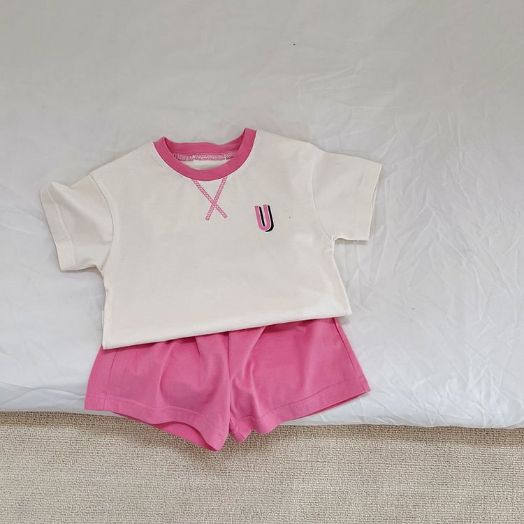 X Baby Letters Patch Tee and Shorts Set
