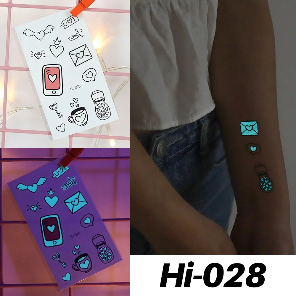 Sdrawing Luminous Glow Tattoo Sticker Snake Deer Glowing Halloween Waterproof Temporary Tatoo Wrist Fake Tatto Body Art Women Men
