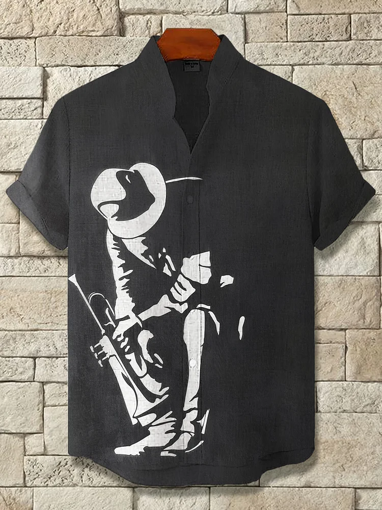 Men's Jazz Music Painting Print Casual Shirt
