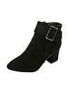 Chunky Heel Buckle Pointed-Toe Suede Martin Boots