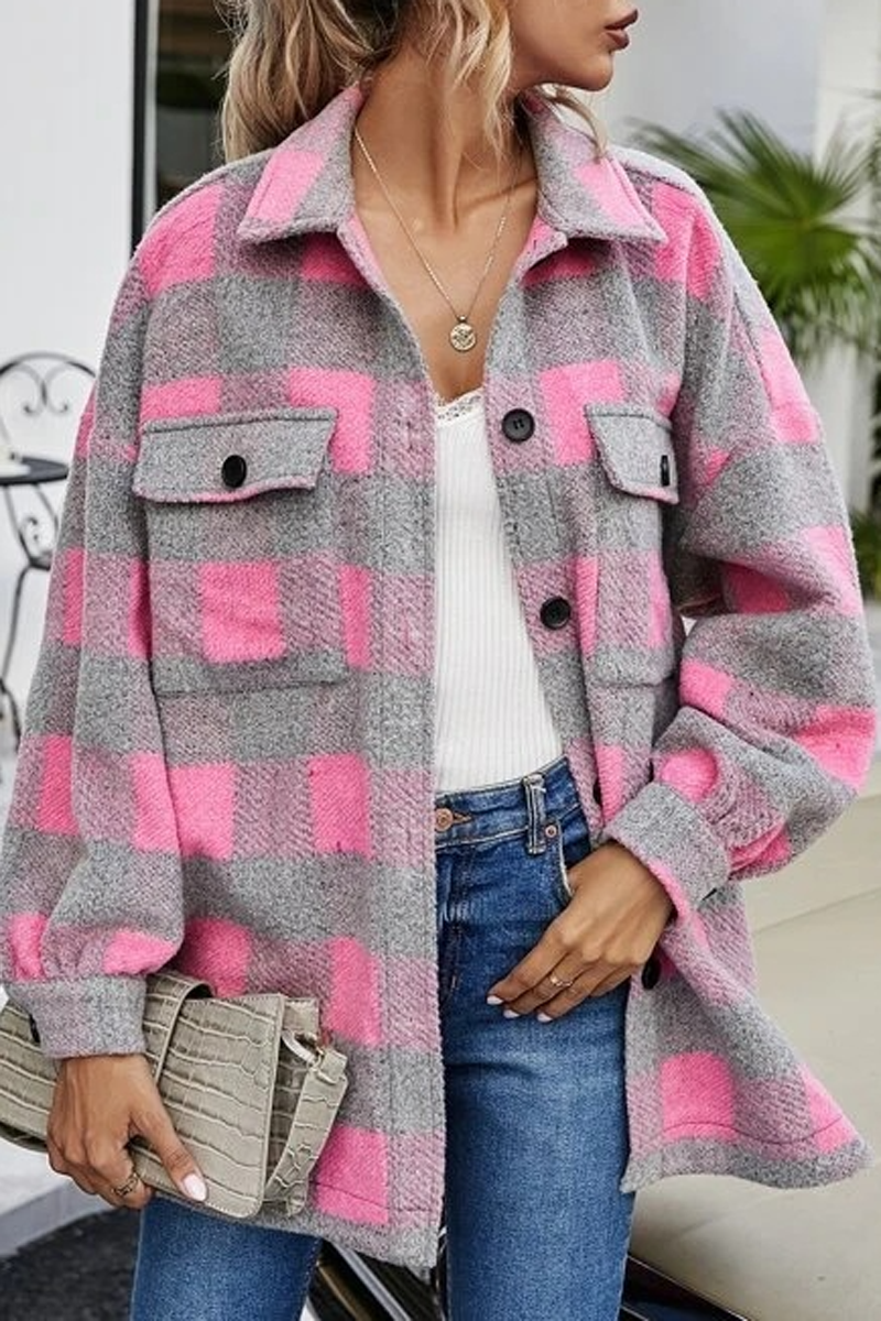 Long Sleeve Tartan Woolen Coat