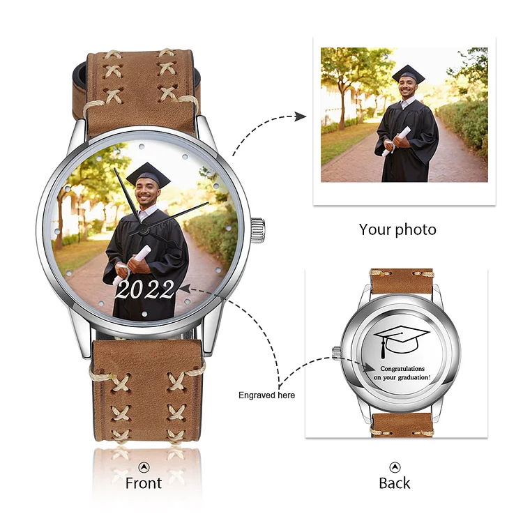 Herren Personalisierte Foto & Wunschtext Armbanduhr - Abschluss Glückwunsch Geschenk