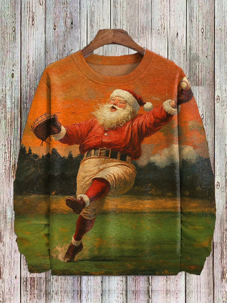 Men's Santa Claus Playing Baseball Art Print Casual Sweatshirt