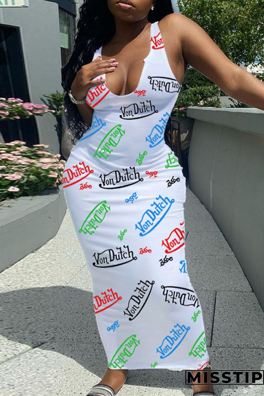 Pink Sexy Casual Letter Print Basic U Neck Vest Dress