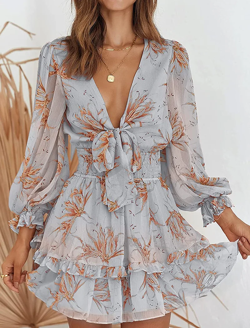 Uveng Uveng Chiffon Short Temperament Commuting Short Dress Spliced Green Mid-Rise Dress