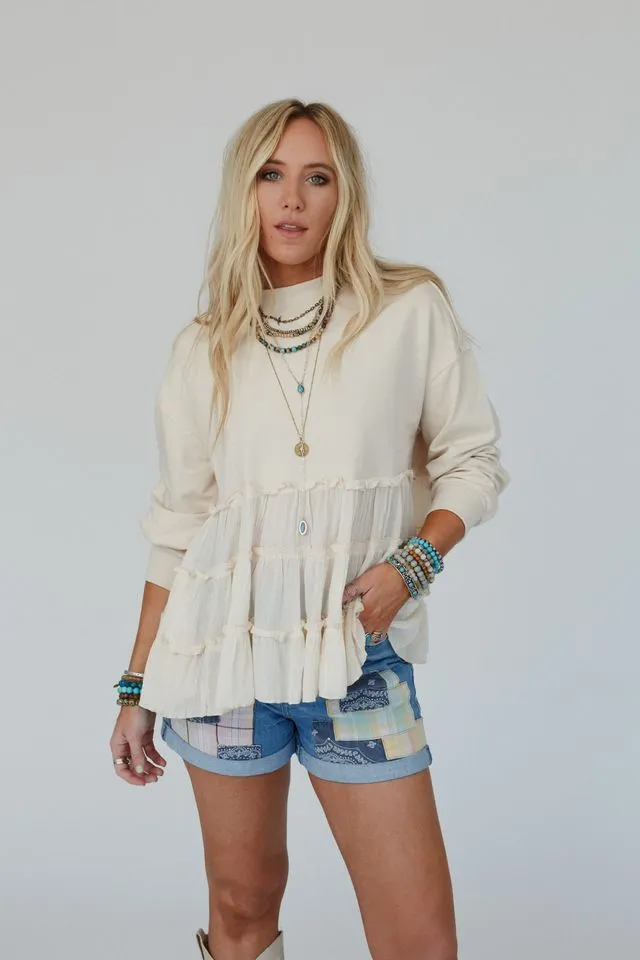 Madeira Tiered Babydoll Top - Beige