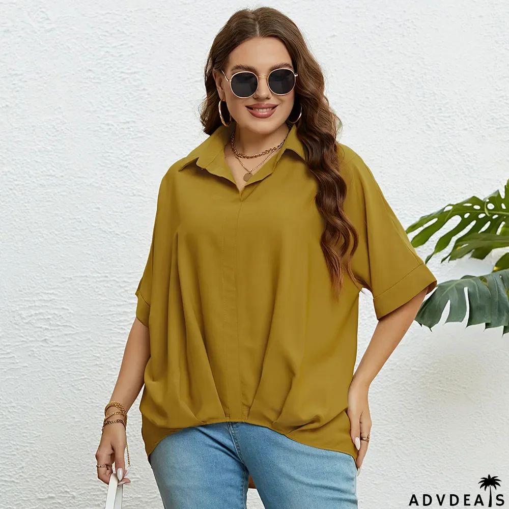Women's Summer V Neck Slim Fit Half Sleeves Plus Size Top