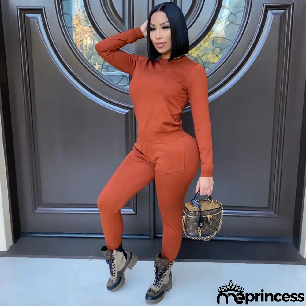 Women's Fall Winter Fashion Casual Sport Pocket Two-Piece Pants Set