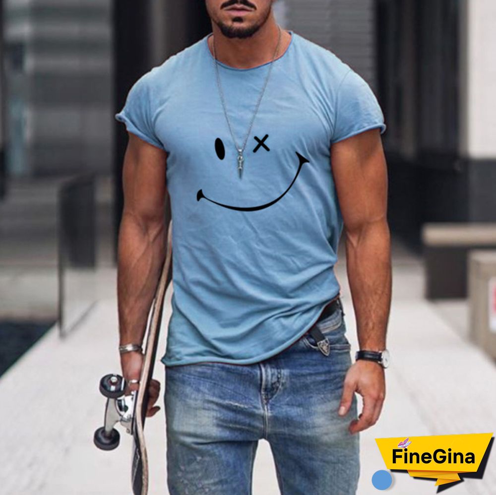 Mens Smile Round Neck Short Sleeve T-Shirt