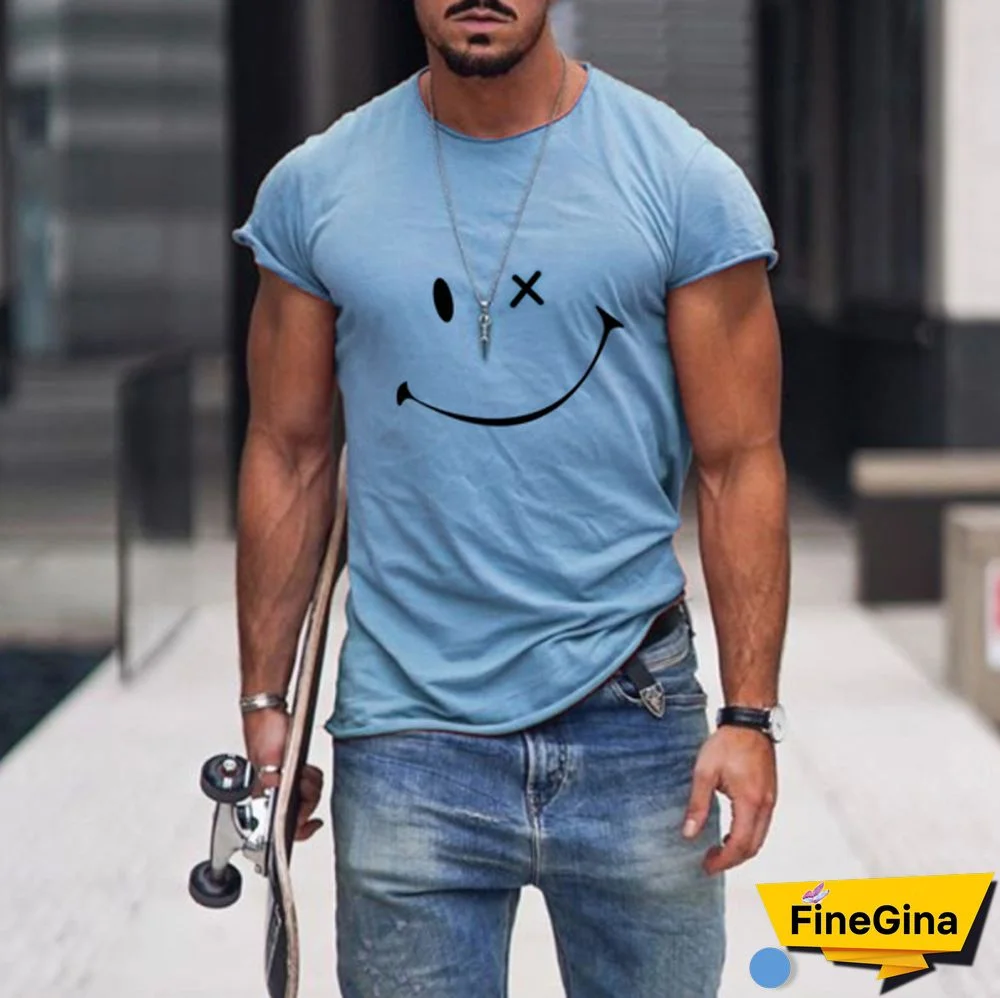 Mens Smile Round Neck Short Sleeve T-Shirt