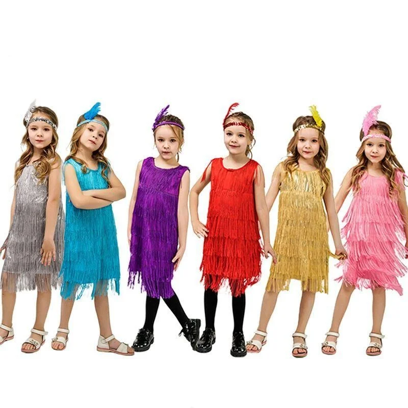 Kids Girl's 1920s Flapper Dress Costume Latin Halloween Carnival Party Outfits-elleschic