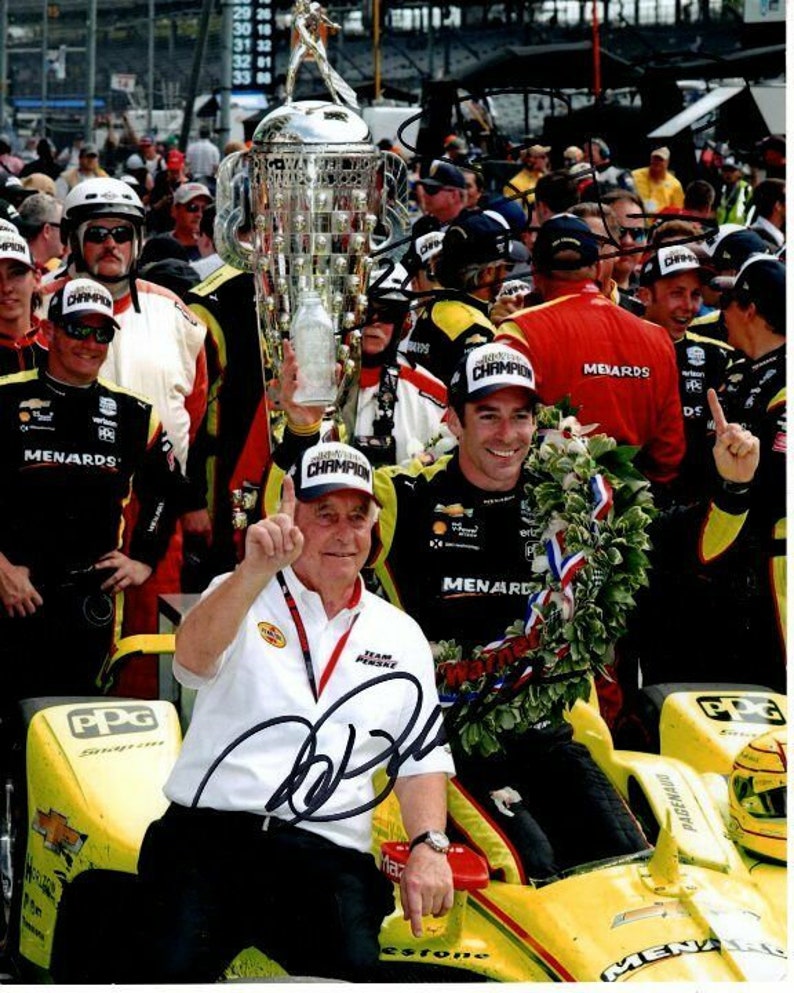 Roger penske and simon pegenaud signed indy 500 borg warner trophy Photo Poster painting