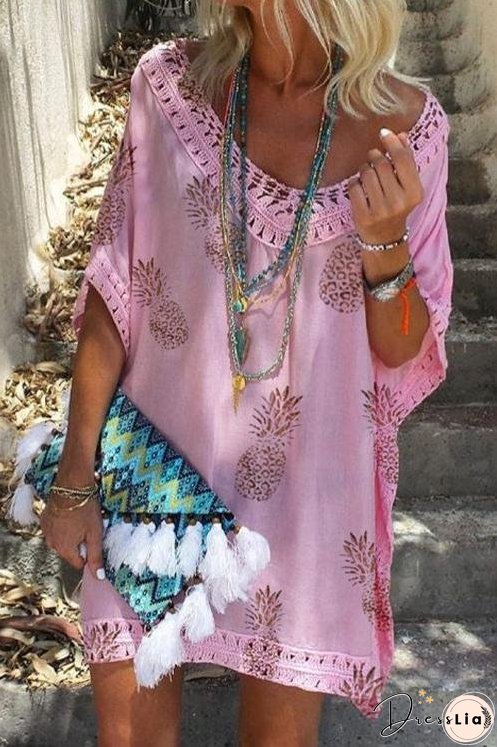 Meridress V Neck Hollow Out Pineapple Dress