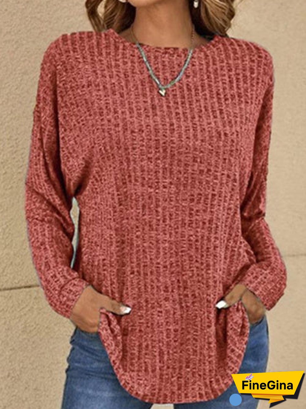 Women's Solid Color Scoop Neck Long Sleeve Top