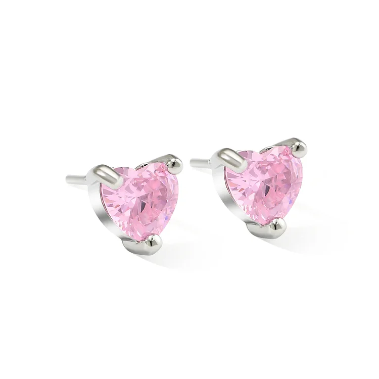 Pendientes elegantes con cristal rosado en forma de corazón aretes