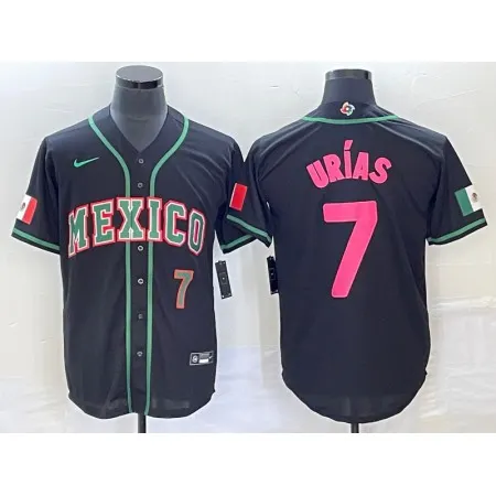 Men's Mexico Baseball #7 Julio Urias 2023 Black World Baseball With Patch Classic Stitched Jersey R8KW
