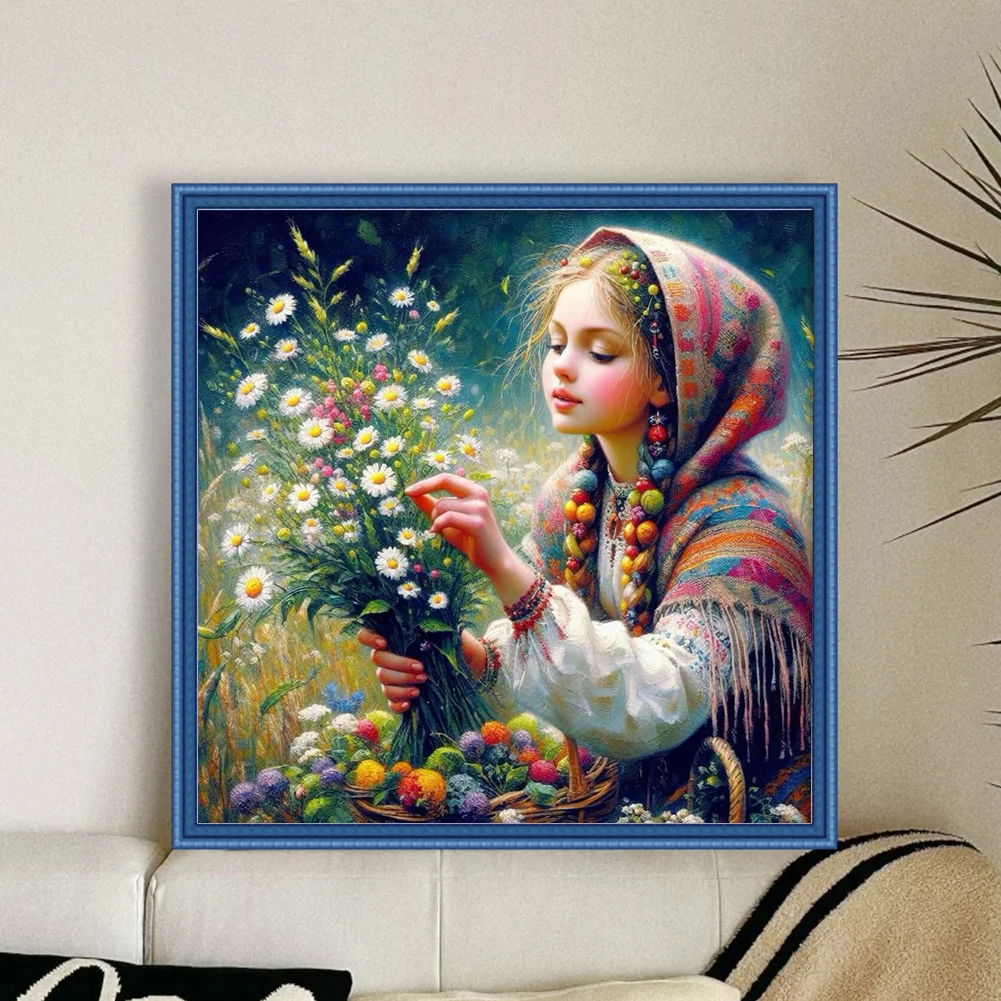 11CT Full Stamped Cross Stitch - Girl(Canvas|50*50CM)